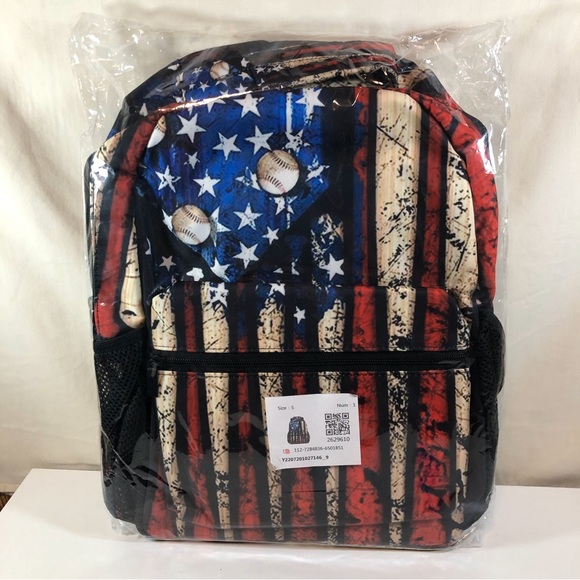 Other - NWT Patriotic red/white/blue with baseballs backpack S